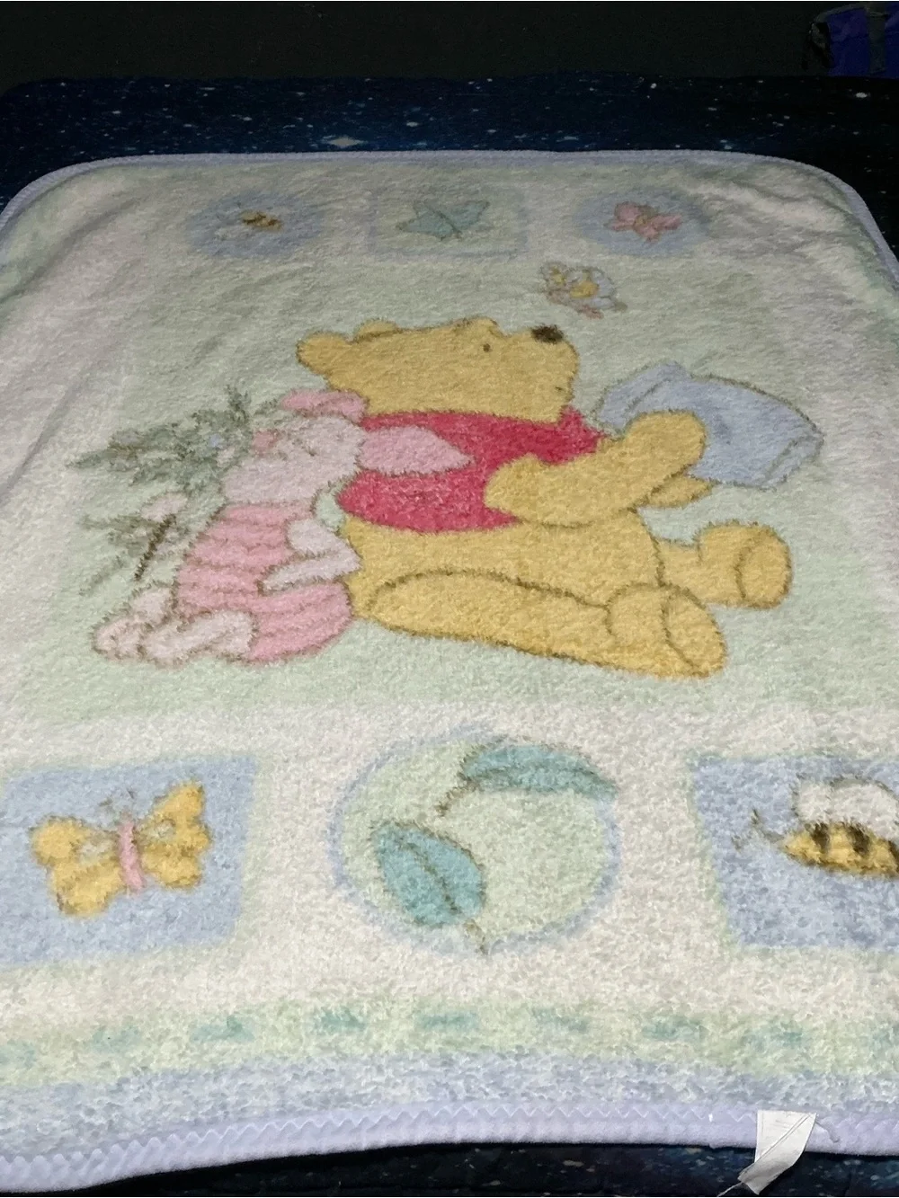 Disney Winnie the Pooh Plush Baby Blanket in Yellow, Pink, Blue and Cream